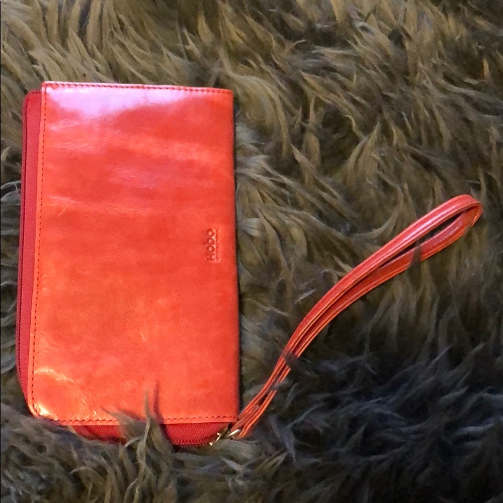Bright & beautiful red leather Hobo Int. wristlet